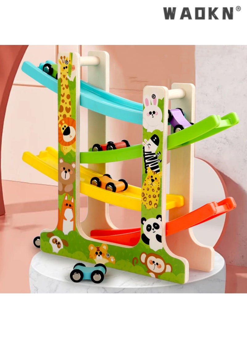 Specially Designed for Toddlers Aged 1-3, the Wooden Four-Wheel Drive Inertia Gliding Car Toy with an Entertaining Race Track, Sparking Children's Boundless Creativity and Joy