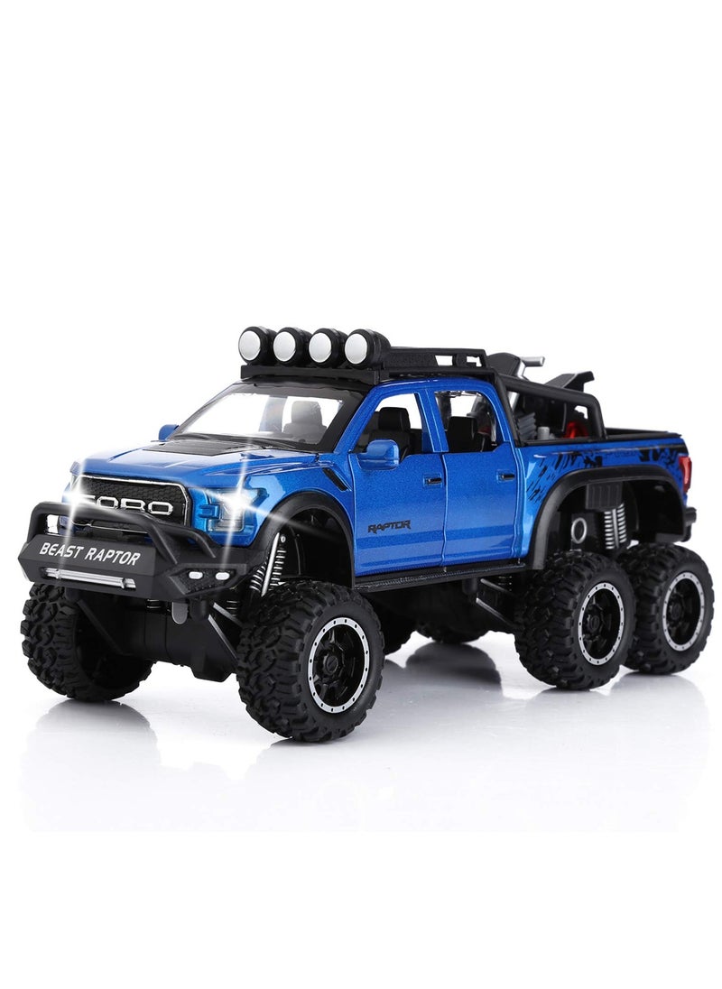 F150 Pickup Truck Toys for Boys Age 3-8 Raptor Toy Trucks for Boy Ages 4-7 Diecast Metal Model Truck with Light and Sound Pull Back Toy Cars Gifts for 3+ Year Old Kids (Blue)