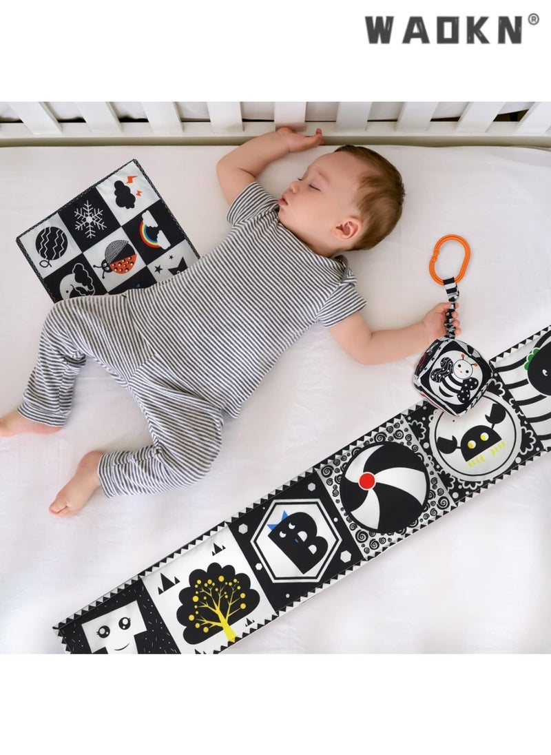 Specially Designed 3-Piece Set of High Contrast Black and White Toys for Newborns, Based on Montessori Early Education Principles, Tummy Time Toys, Early Education Gifts for Babies Ages 0-9 Months