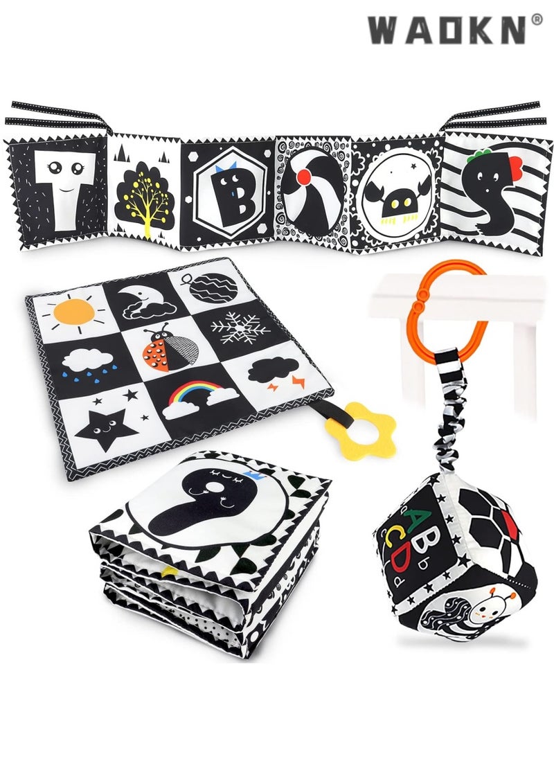 Specially Designed 3-Piece Set of High Contrast Black and White Toys for Newborns, Based on Montessori Early Education Principles, Tummy Time Toys, Early Education Gifts for Babies Ages 0-9 Months