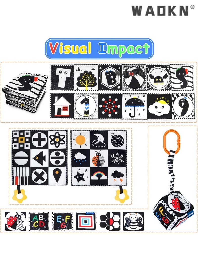 Specially Designed 3-Piece Set of High Contrast Black and White Toys for Newborns, Based on Montessori Early Education Principles, Tummy Time Toys, Early Education Gifts for Babies Ages 0-9 Months