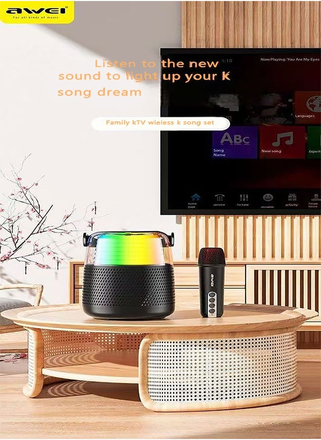 Mini Karaoke Machine, Portable Speaker Karaoke Machine with Wireless Microphone , Suitable for Kids and Adults, RGB Colourful Lighted Mini Bluetooth Speaker for Indoor and Outdoor Parties and Birthday Bluetooth Speaker