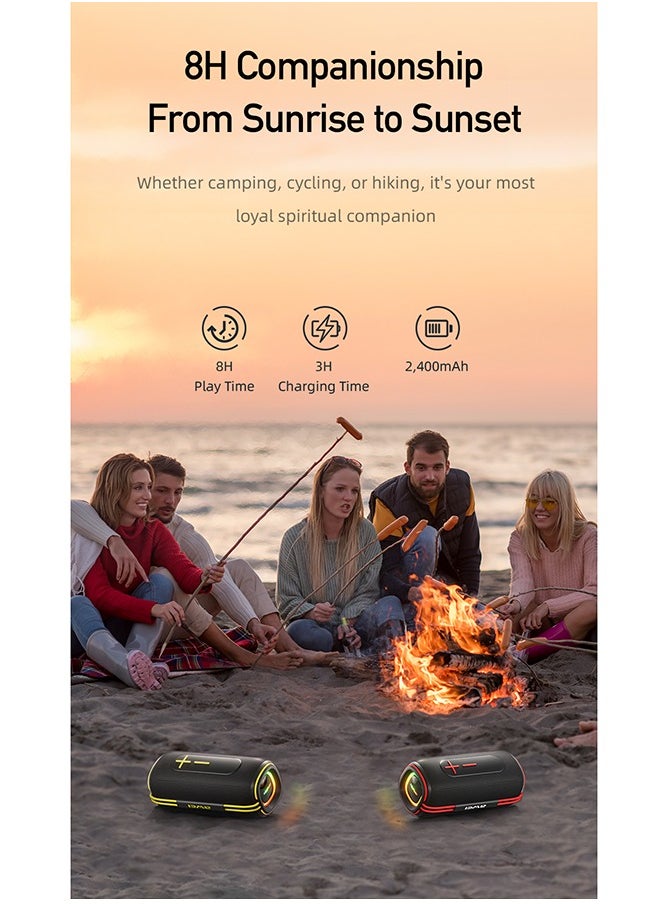 Portable Bluetooth Speaker, 360 degree surround sound, IPX5 waterproof, supports TWS tandem, 10W dual speakers, long 2400mAh battery life - Great for outdoor parties, camping, beach and home use - High-performance sound system, high value and good sound quality