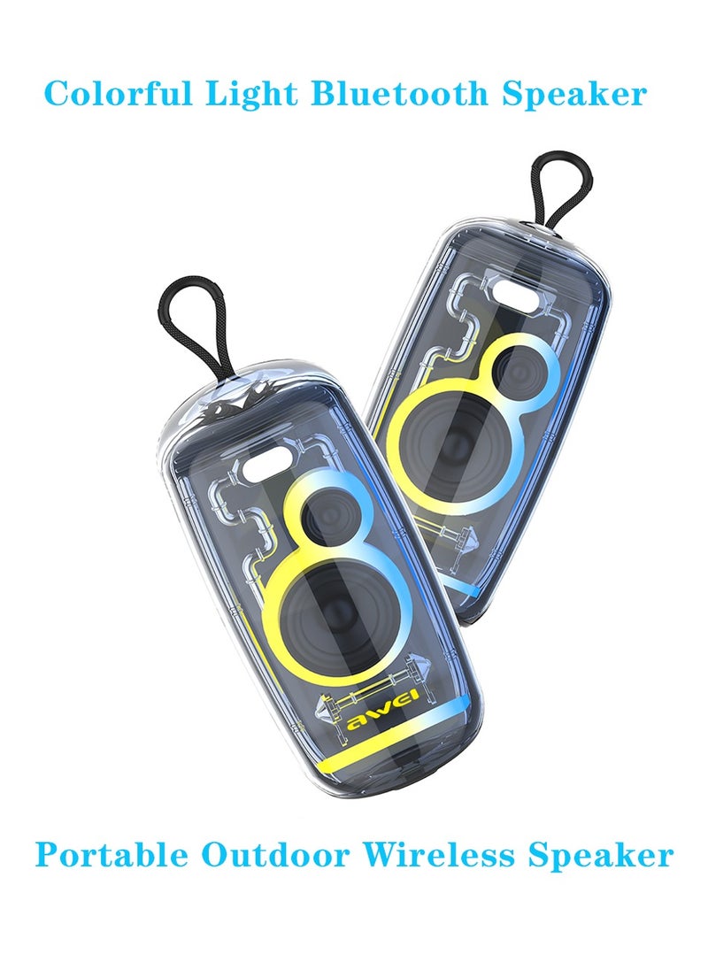 Bluetooth speaker, HD sound quality, clear sound quality, translucent body design, brilliant lighting, portable wireless, IPX6 waterproof, play time up to 20 hours, TWS pairing, BT5.3, suitable for home/party/outdoor/beach