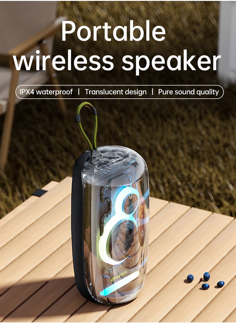 Bluetooth speaker, HD sound quality, clear sound quality, translucent body design, brilliant lighting, portable wireless, IPX6 waterproof, play time up to 20 hours, TWS pairing, BT5.3, suitable for home/party/outdoor/beach
