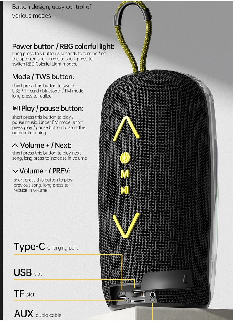 Bluetooth speaker, HD sound quality, clear sound quality, translucent body design, brilliant lighting, portable wireless, IPX6 waterproof, play time up to 20 hours, TWS pairing, BT5.3, suitable for home/party/outdoor/beach
