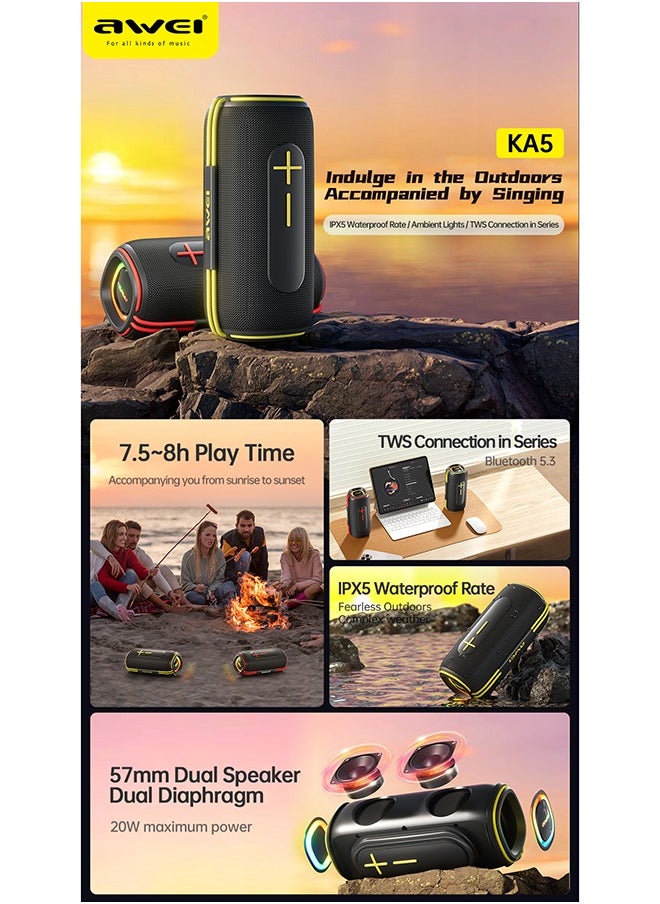 Portable Bluetooth Speaker, 360 degree surround sound, IPX5 waterproof, supports TWS tandem,20W dual speakers, long 2400mAh battery life - Great for outdoor parties, camping, beach and home use - High-performance sound system, high value and good sound quality