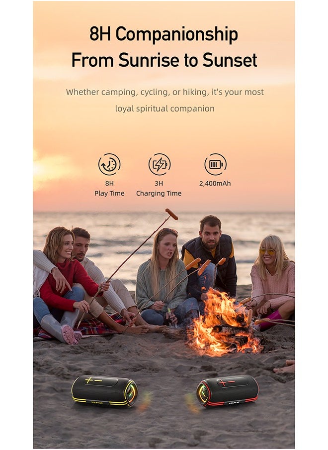 Portable Bluetooth Speaker, 360 degree surround sound, IPX5 waterproof, supports TWS tandem,20W dual speakers, long 2400mAh battery life - Great for outdoor parties, camping, beach and home use - High-performance sound system, high value and good sound quality