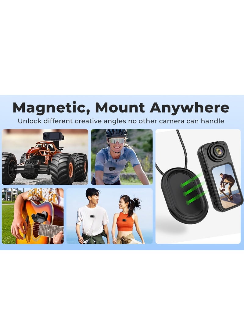 2.7K Ultra HD Finger Action Camera with Magnetic Strap, 180° Rotatable Lens & 64GB Card – Lightweight Wearable POV Camera for Travel, Sports & Adventure 1.26oz, 1.47