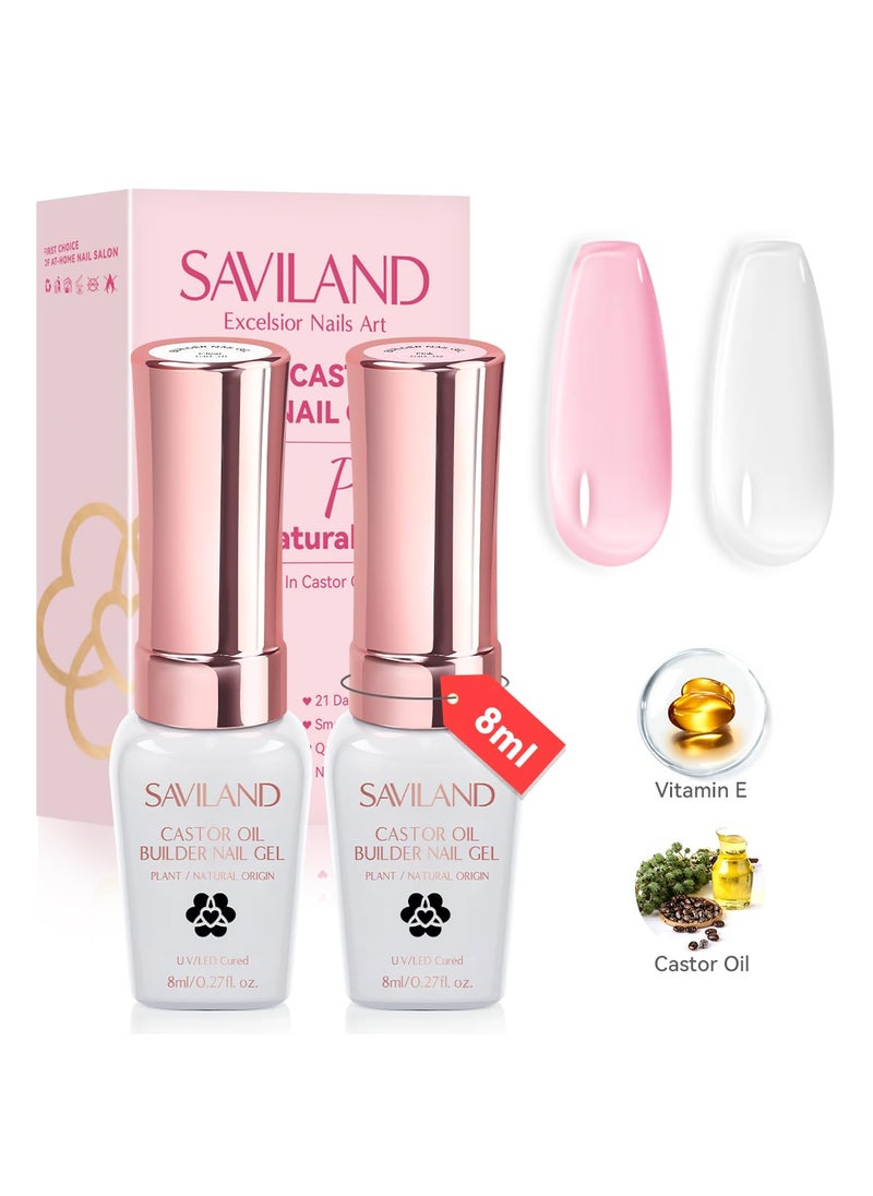 SAVILAND Builder Nail Gel: Clear Pink Gel Builder for Nail Thickening Castor Oil Vitamin E Extension Gel Strengthener Gel Builder in a Bottle LED Nail Lamp Cured Hard Gel Home Nail Care Repair