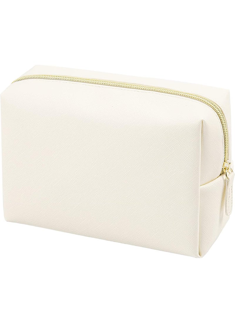 GFU Makeup Bag, Travel Cosmetic Bag for Women, Large Capacity Travel Toiletry Bag Waterproof PU Leather, Multifunctional Cosmetic Pouch for Girls, Women and Moms Gifts, Beige White