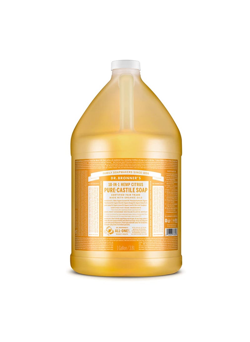 Dr. Bronner's - Pure-Castile Liquid Soap (Citrus, 1 Gallon) - Made with Organic Oils, 18-in-1 Uses: Face, Body, Hair, Laundry, Pets and Dishes, Concentrated, Vegan, Non-GMO