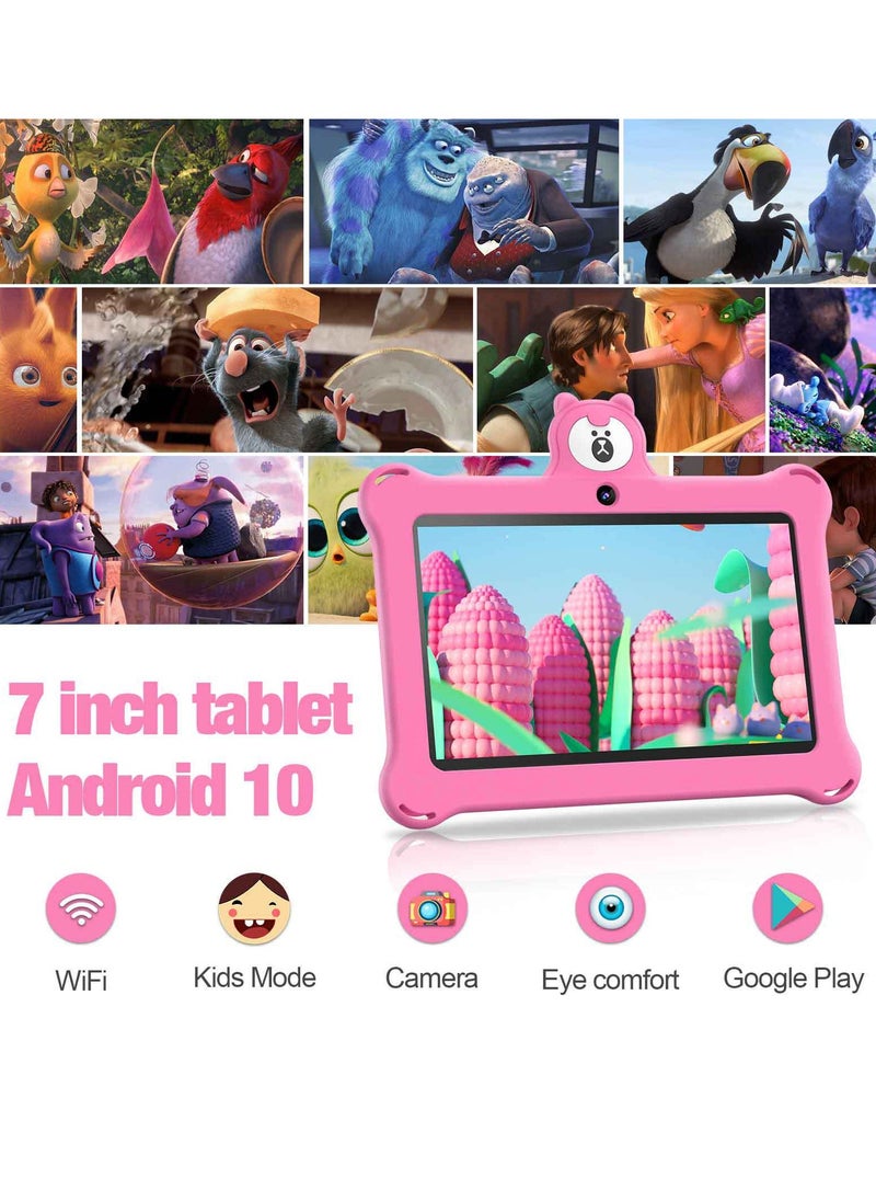 K7 Children Tablet, 4GB Ram 32GB ROM Kids Learning Tablet With Protective Silicone Case, Lightweight Cute Design Durable Children Pad With HD Display, (1pc, Pink)