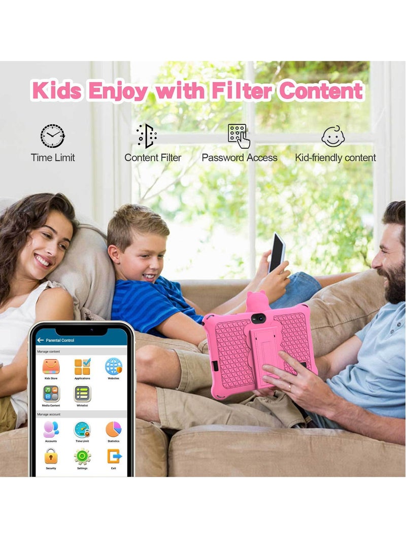 K7 Children Tablet, 4GB Ram 32GB ROM Kids Learning Tablet With Protective Silicone Case, Lightweight Cute Design Durable Children Pad With HD Display, (1pc, Pink)