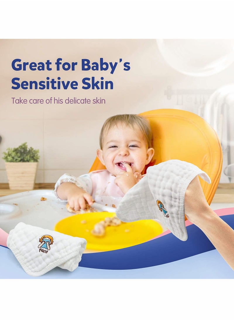Baby Muslin Washcloths, Kids Face Towel Burp Cloths in Classified Design, Soft Fluffy Breathable Newborn Wash Wipes (6Pack)