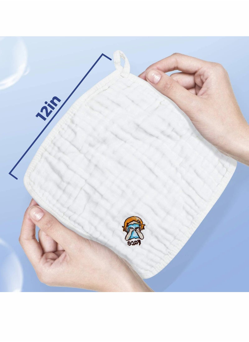 Baby Muslin Washcloths, Kids Face Towel Burp Cloths in Classified Design, Soft Fluffy Breathable Newborn Wash Wipes (6Pack)