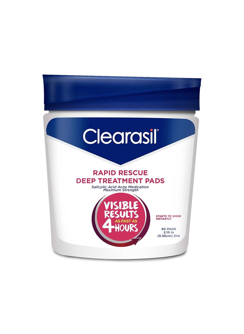 Clearasil Rapid Rescue Deep Treatment Acne Face Pads, Maximum Strenght with 2% Salicylic Acid Acne Treatment Medicine, 90 Count