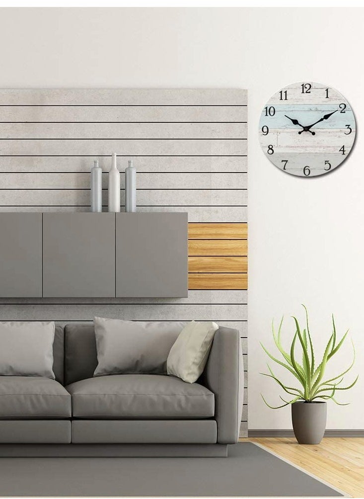 Silent Wooden Round Wall Clock, Vintage Rustic Country Style Wooden Round Wall Clock(10 In)