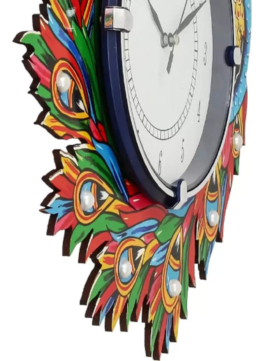 Ajanta Glass Handpainted Analog Wall Clock (Blue, Green, Red, 33 cm X 33 cm)