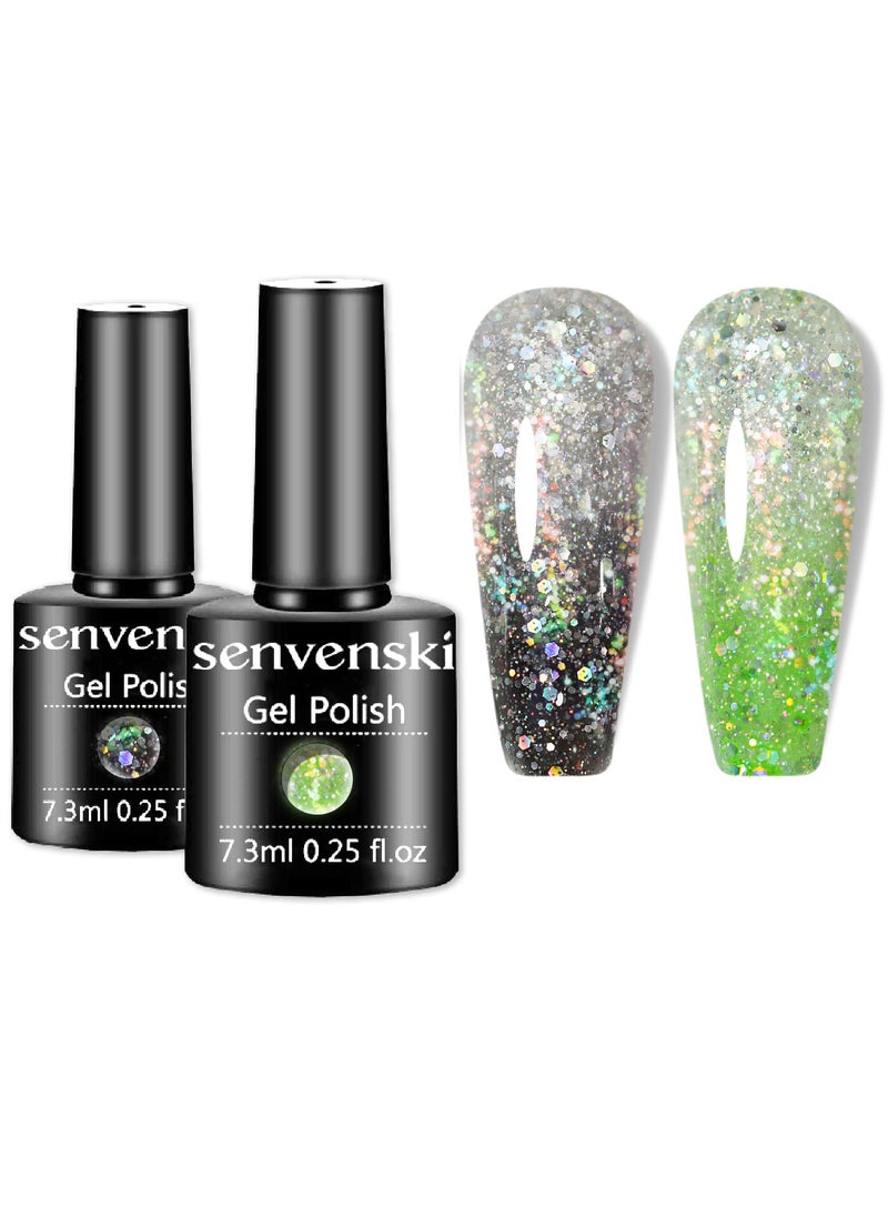 senvenski Color Changing Gel Nail Polish Gift Set Black White Green Glitter Mood Chameleon Soak Off UV LED Thermal Temperature Art Manicure Kit Varnish (WB2-004)