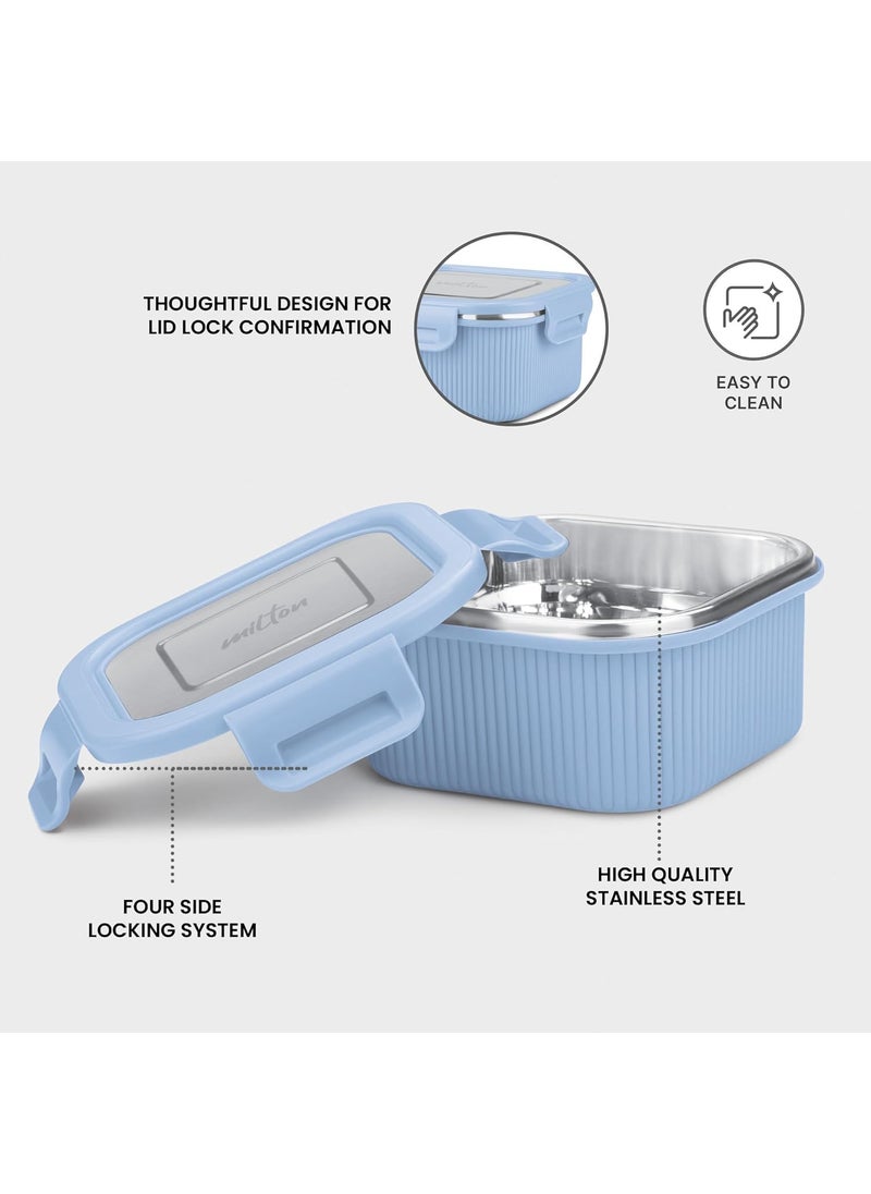 MILTON Cool Touch Square 800 Stainless Steel Container, 780 ml, Blue, Microwave Safe, Food Grade, BPA Free, Refrigerator Safe