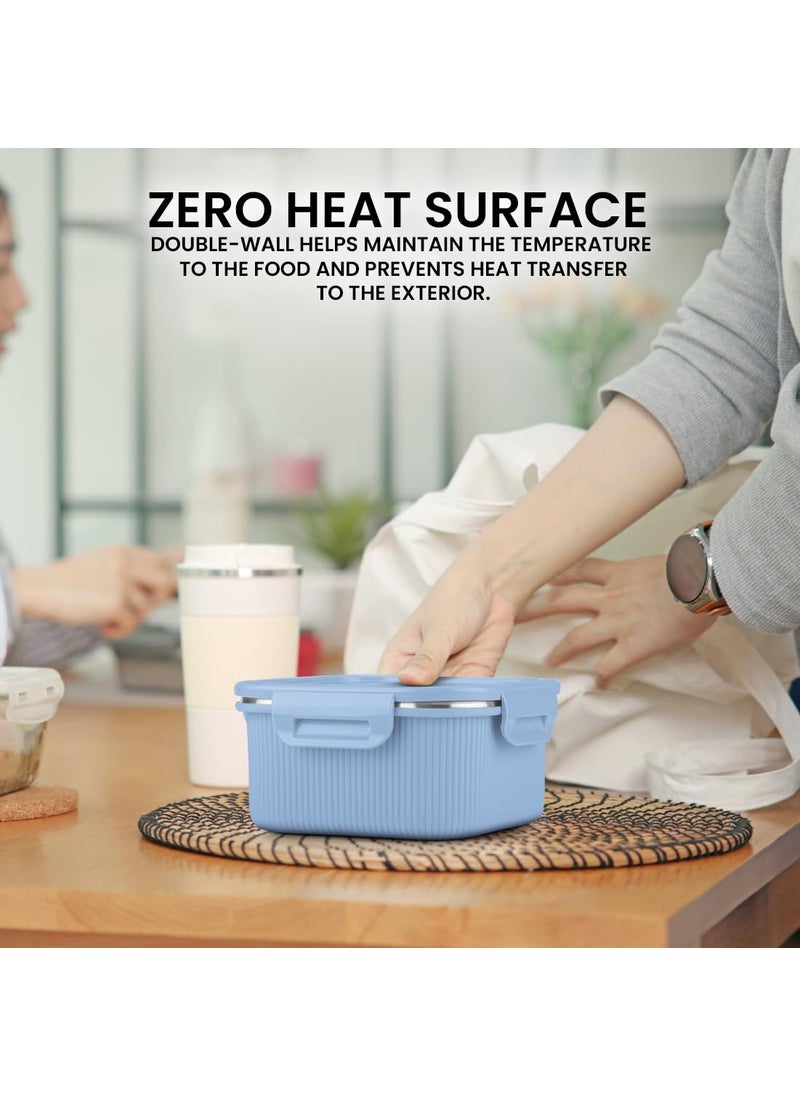 MILTON Cool Touch Square 800 Stainless Steel Container, 780 ml, Blue, Microwave Safe, Food Grade, BPA Free, Refrigerator Safe