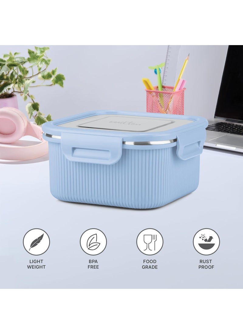 MILTON Cool Touch Square 800 Stainless Steel Container, 780 ml, Blue, Microwave Safe, Food Grade, BPA Free, Refrigerator Safe