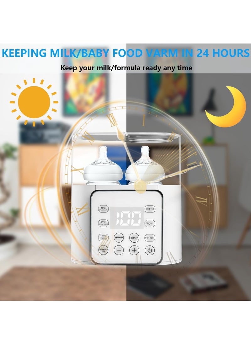 Baby Bottle Warmer, Bottle Sterilizer for Baby Bottles,Multifuntion Milk Warmer, Fast Baby Food Heater & Defrost Warmer with Timer for Twins, LCD Display Accurate Temperature Adjustment, Feeding Bottle Sterilizer 24H Constant Mode
