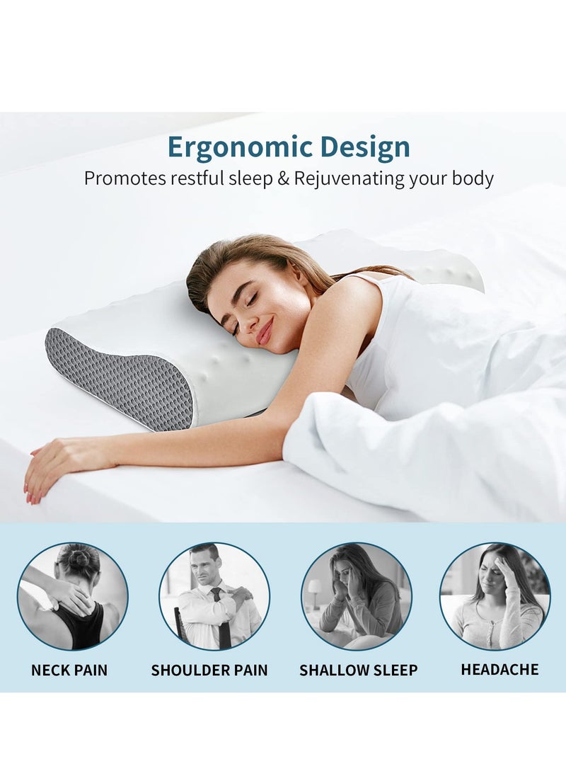 Memory Foam Neck Pillow for Sleeping Cooling Pillow Contour Pillows for Neck and Shoulder Pain Relief Ergonomic Orthopedic Cervical Pillow for Side Back Stomach Sleepers 2 Height Options