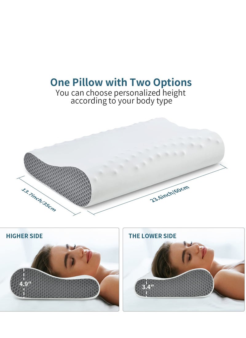 Memory Foam Neck Pillow for Sleeping Cooling Pillow Contour Pillows for Neck and Shoulder Pain Relief Ergonomic Orthopedic Cervical Pillow for Side Back Stomach Sleepers 2 Height Options