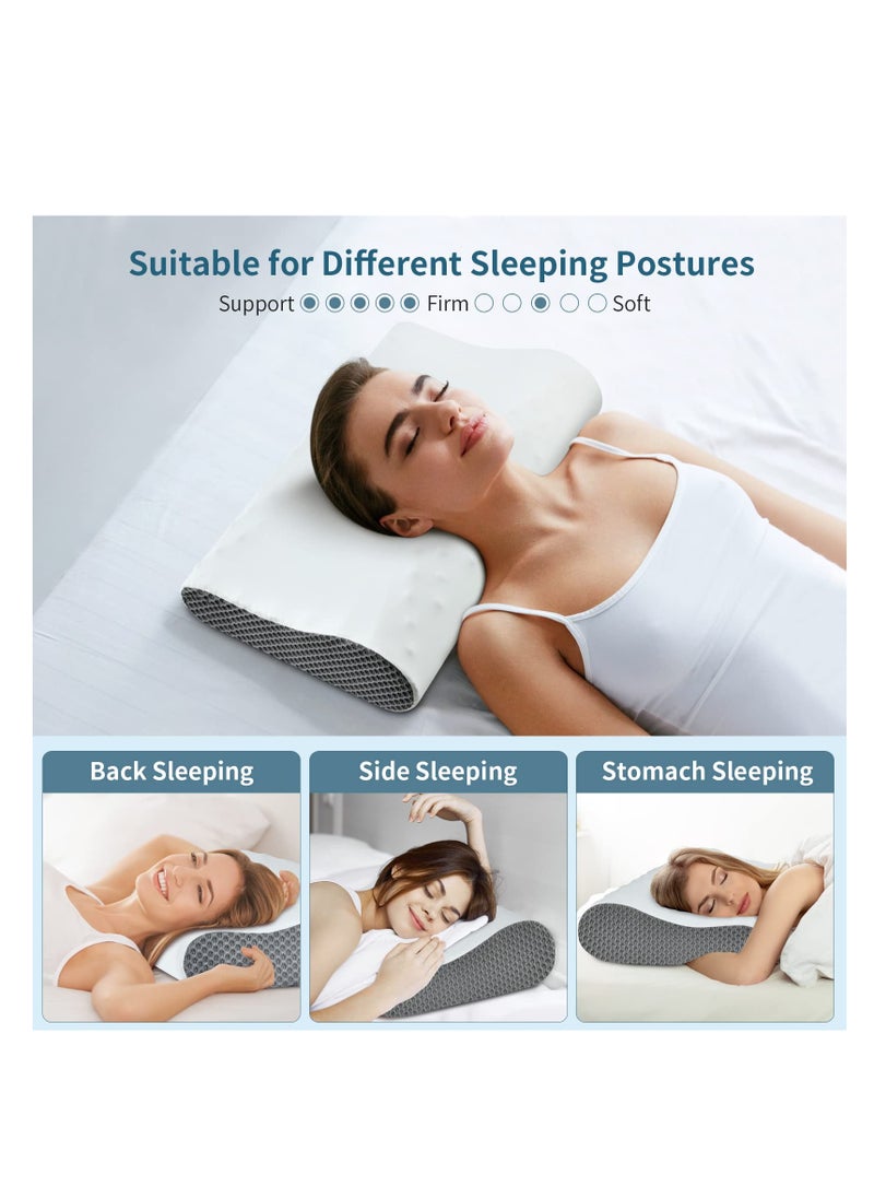 Memory Foam Neck Pillow for Sleeping Cooling Pillow Contour Pillows for Neck and Shoulder Pain Relief Ergonomic Orthopedic Cervical Pillow for Side Back Stomach Sleepers 2 Height Options