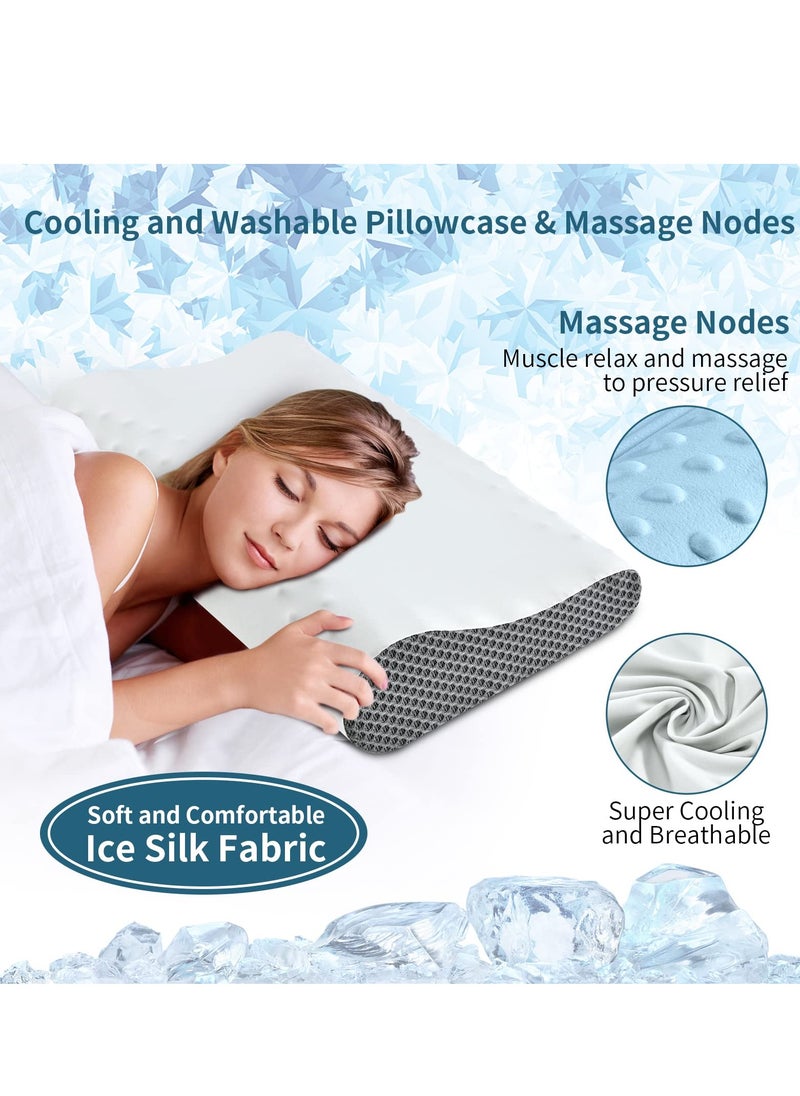 Memory Foam Neck Pillow for Sleeping Cooling Pillow Contour Pillows for Neck and Shoulder Pain Relief Ergonomic Orthopedic Cervical Pillow for Side Back Stomach Sleepers 2 Height Options