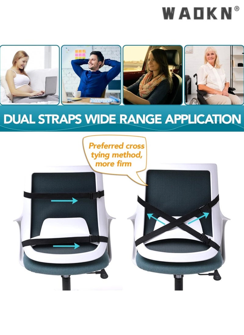 Lumbar Support Pillow for Office Chair Memory Foam Back Cushion for Back Pain Relief Improve Posture Large Back Pillow for Car, Computer Chair, Recliner Breathable Mesh Cover Double Adjustable Straps