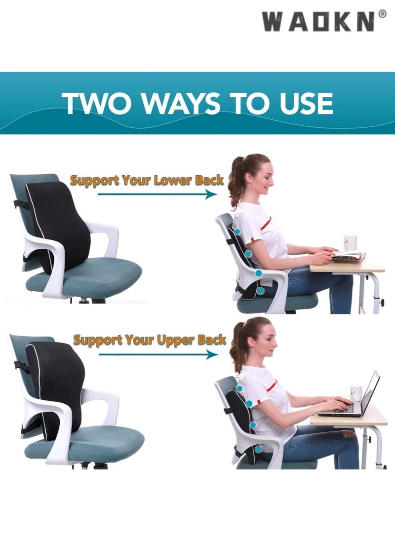 Lumbar Support Pillow for Office Chair Memory Foam Back Cushion for Back Pain Relief Improve Posture Large Back Pillow for Car, Computer Chair, Recliner Breathable Mesh Cover Double Adjustable Straps