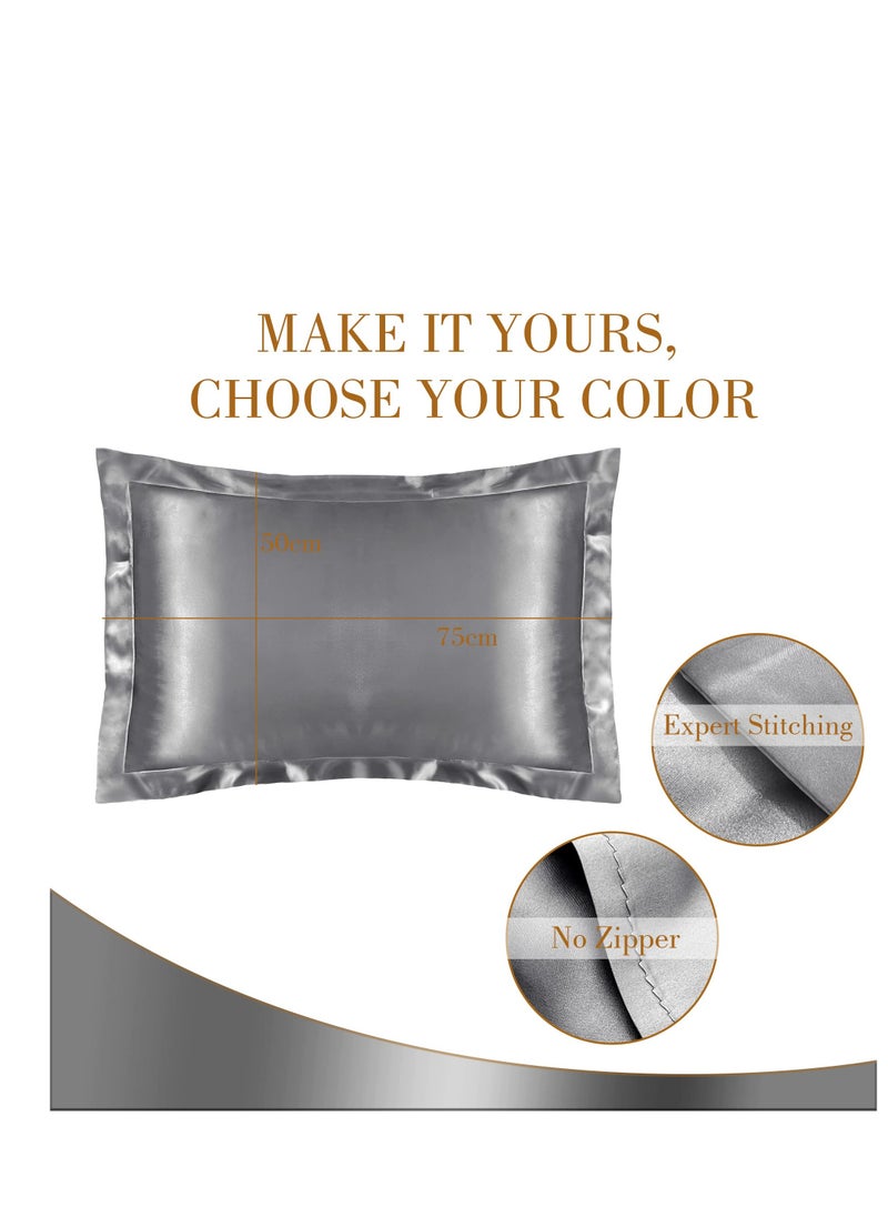 Natural Mulberry Silk Pillowcase, Soft Smooth Cooling Premium Grade Silk Pillow Covers, for Hair and Skin Health, Standard Size 50 x 75 cm Silk Pillowcase, for Sleeping (2 Pcs Grey)