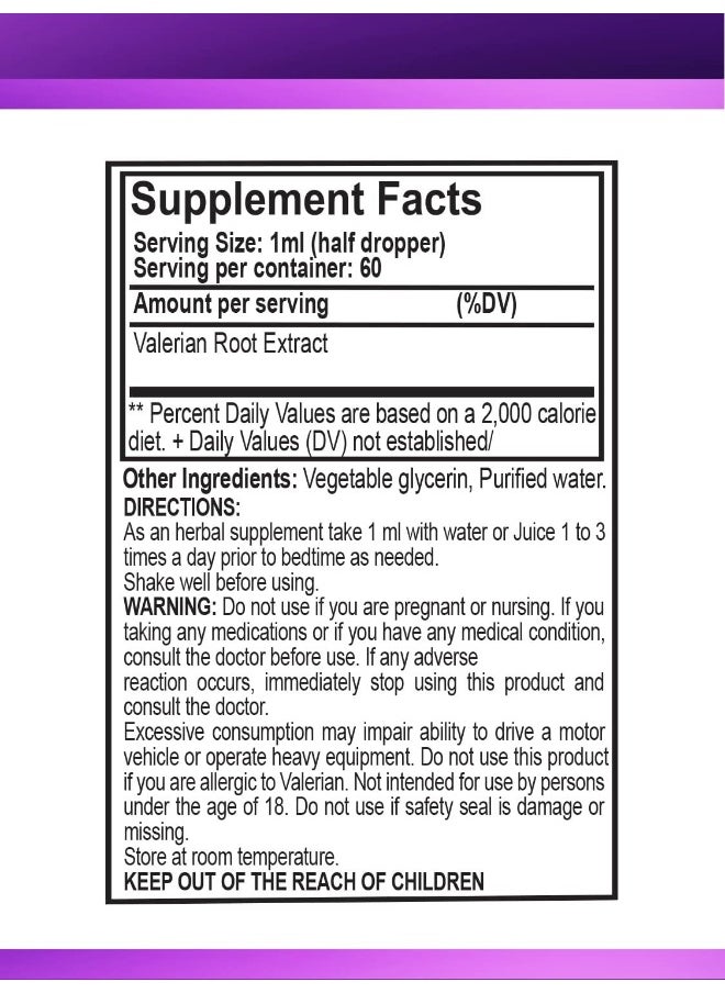 Valerian Root Extract Drops, 2 fl oz, Sugar Free, Alcohol Free, Non-GMO Gluten Free Liquid