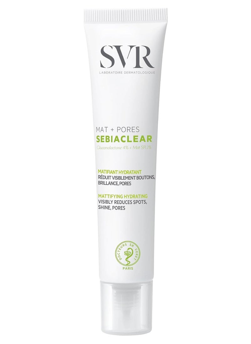 SVR Sebiaclear Mat+Pores Mattifying Face Cream. 4% Niacinamide Non-Comedogenic Moisturizer for Oily to Combination Skin. Controls Shine & Visibly Tighten Pores. Oil-Free, 1.3 fl.oz.