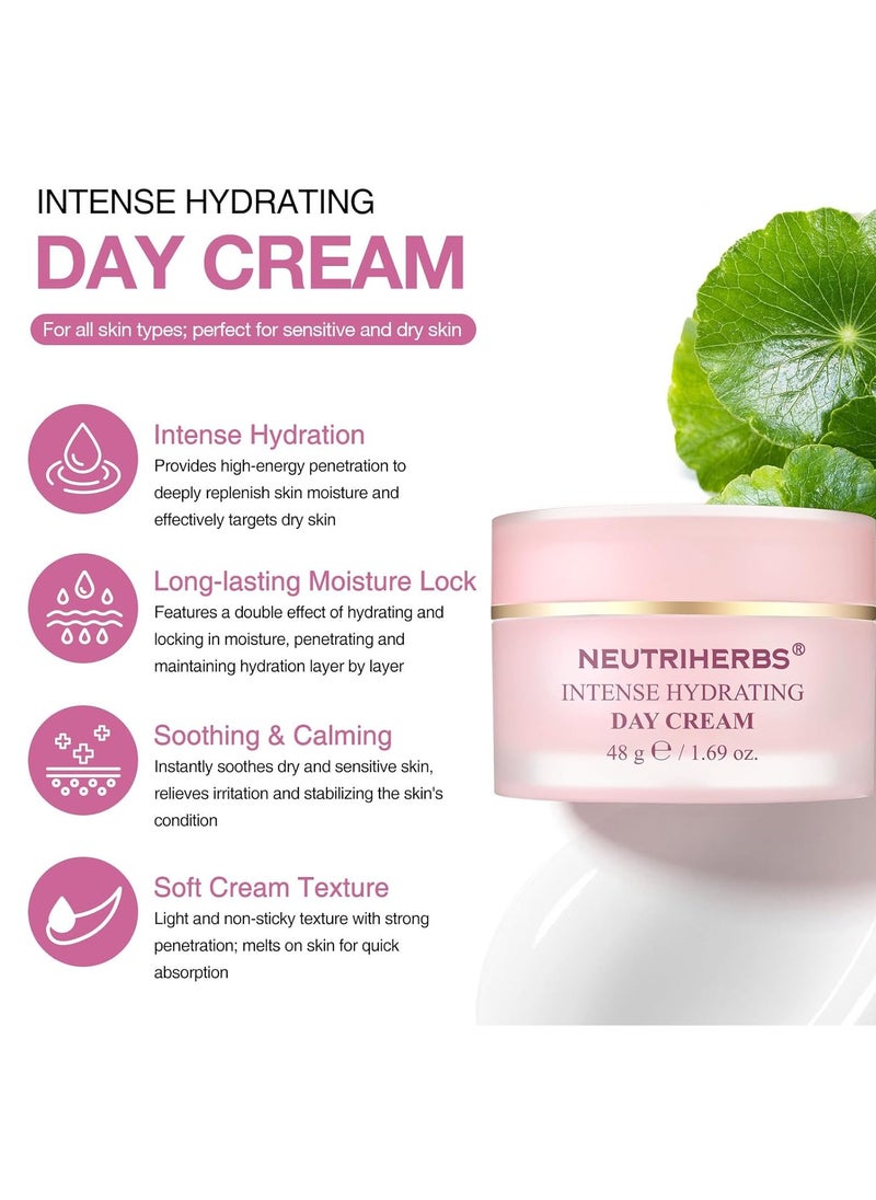 Neutriherbs Intense Hydrating Day Cream,Face Moisturizer with Hyaluronic Acid,Shea Butter,Centella,Sooth Nourish Moisturize Skin,Lightweight Face Cream for Dry or Sensitive Skin - 1.69oz