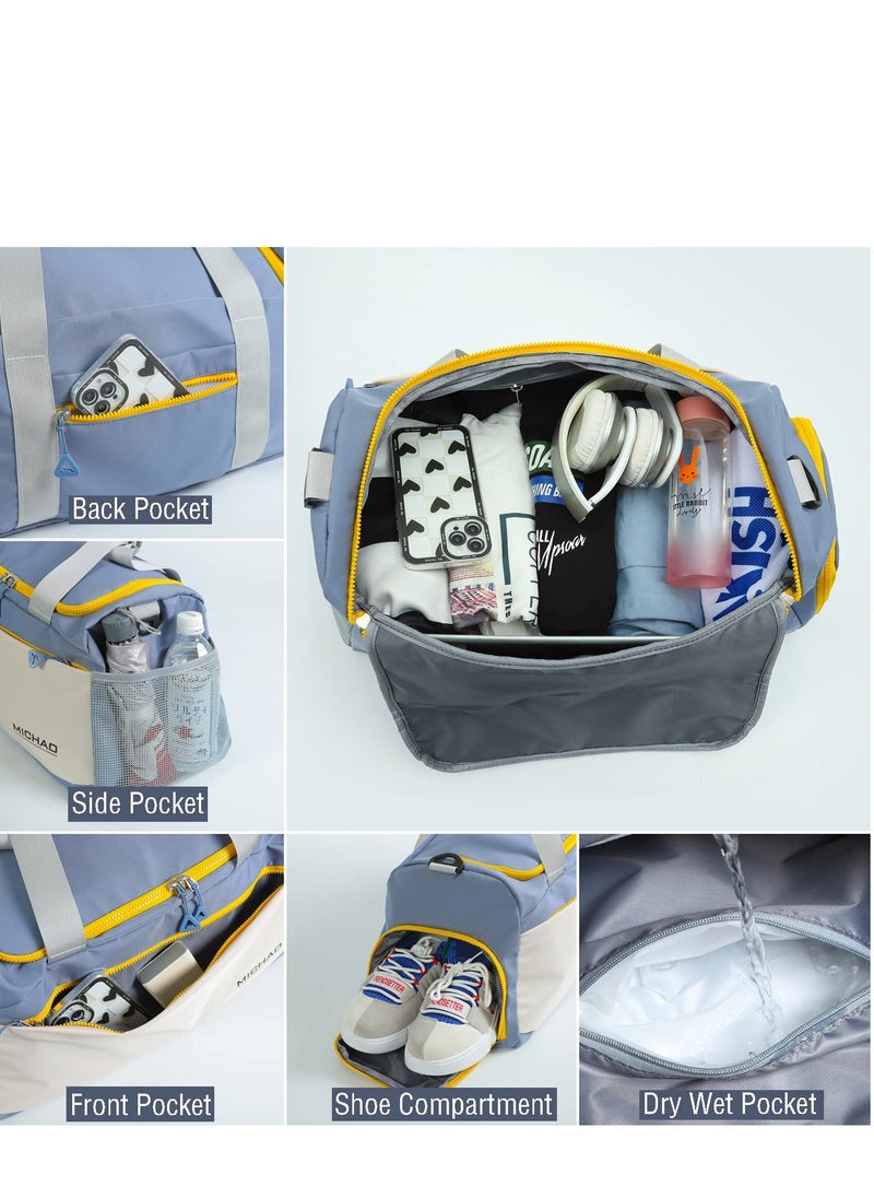 Sport Gym Bag Dry and Wet Separation Nylon Water Resistant Men's and Women's Bag with Shoe Compartment for Swimming Fitness Yoga Gym Luggage (Blue)