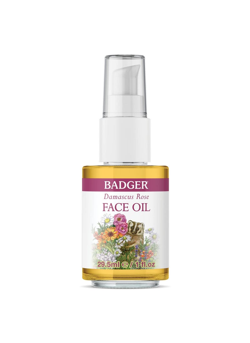Badger Rose Face Oil, 100% Organic Face Moisturizer, Nourishing & Soothing Organic Jojoba Oil & Rose Oil, Vegan Antioxidant Rich Moisturizing Facial Oil, 1 fl oz Glass Bottle