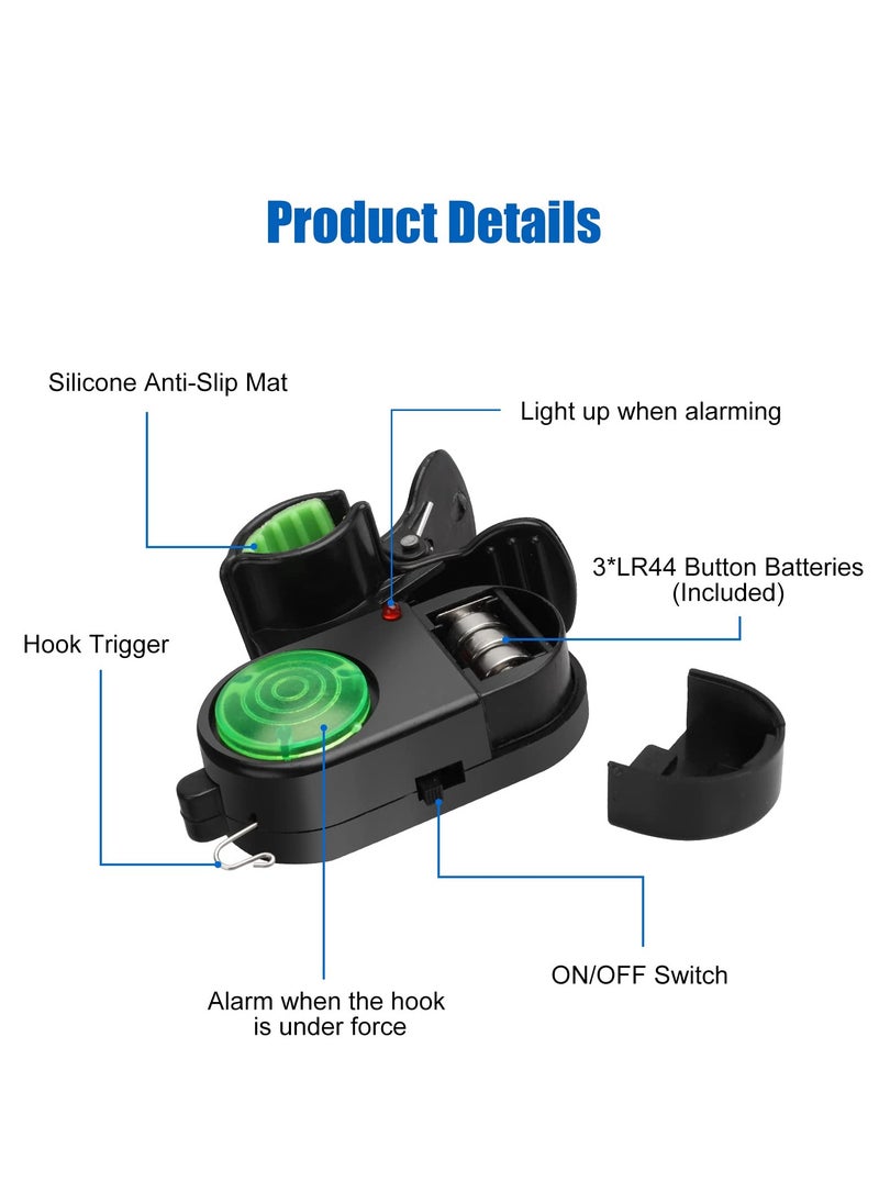 4 Pack Fishing Bite Alarm,Sensitive Electronic Fishing Bite Sound Alarm, Sound Bite Alert Bell with LED Lights Fishing Bells Clip On Fishing Rod for Daytime Night Carp Fishing Outdoor