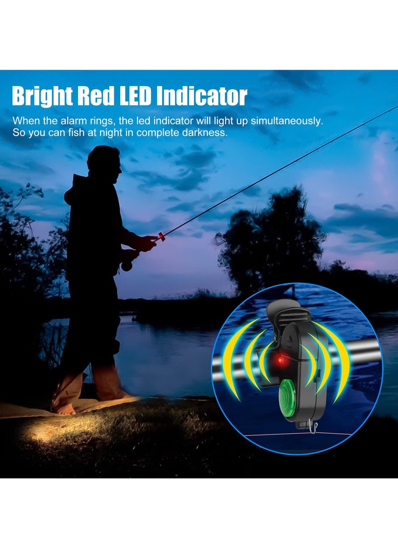 4 Pack Fishing Bite Alarm,Sensitive Electronic Fishing Bite Sound Alarm, Sound Bite Alert Bell with LED Lights Fishing Bells Clip On Fishing Rod for Daytime Night Carp Fishing Outdoor