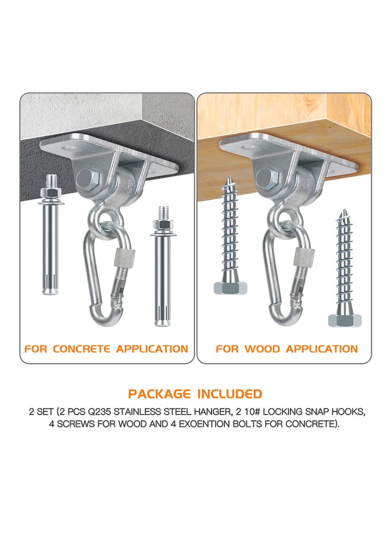 Swing Set Accessories, Heavy Duty 360° Swivel Swing Hanger, 2600 lb Heavy Duty with 8 Screws Bolts Stainless Steel Swing Hook, for Playground Gym Rope Hammock Chair Yoga Swing