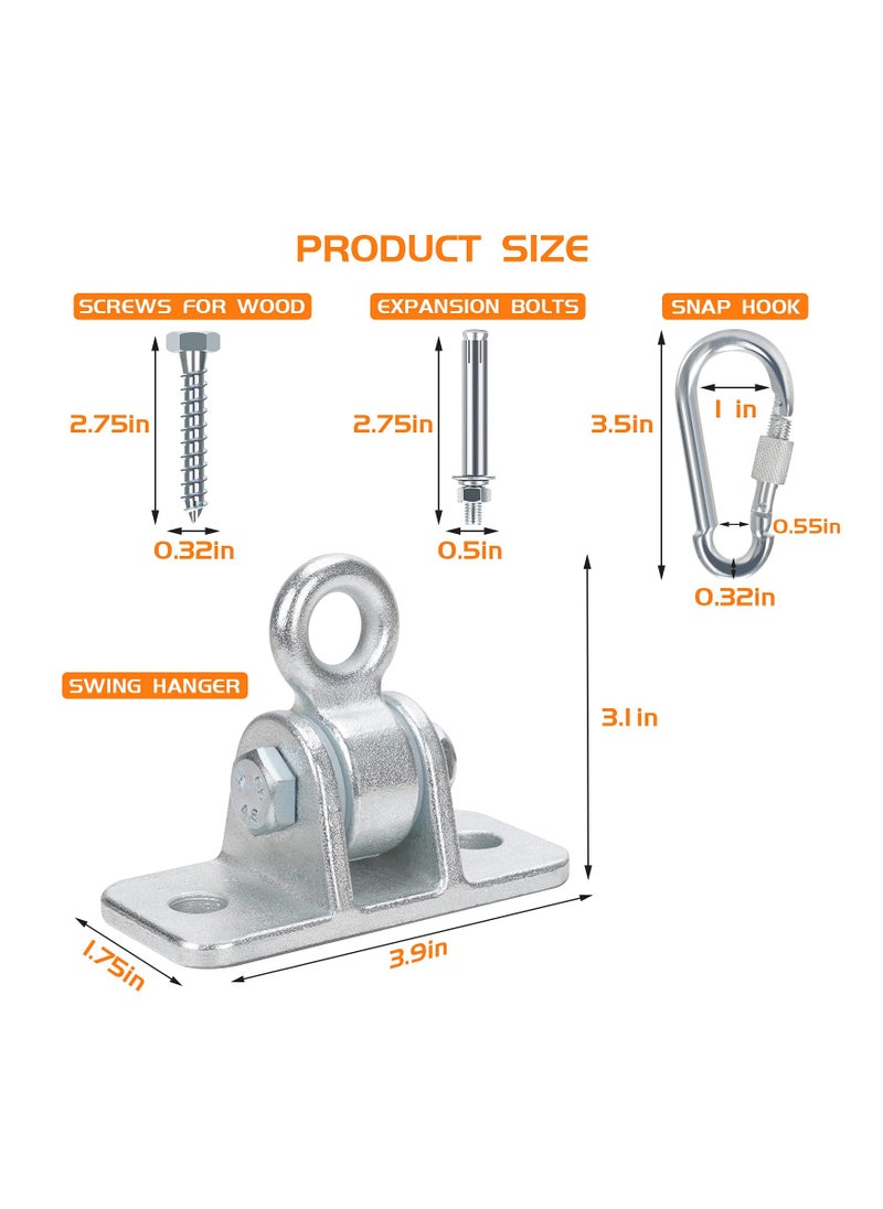 Swing Set Accessories, Heavy Duty 360° Swivel Swing Hanger, 2600 lb Heavy Duty with 8 Screws Bolts Stainless Steel Swing Hook, for Playground Gym Rope Hammock Chair Yoga Swing