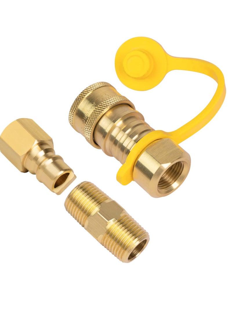 Natural Gas Quick Connect Fittings, 3/8 Inch Natural, and Propane Gas Hose Plug Set, 100% Solid Brass