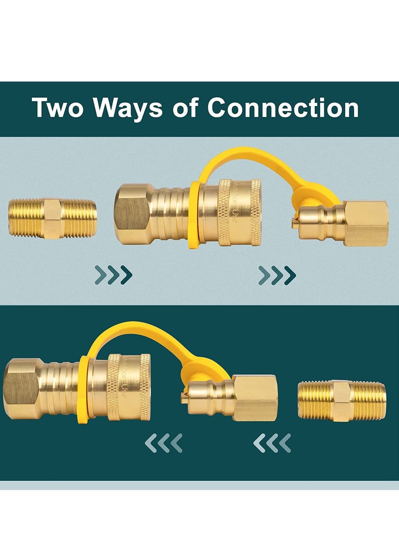 Natural Gas Quick Connect Fittings, 3/8 Inch Natural, and Propane Gas Hose Plug Set, 100% Solid Brass
