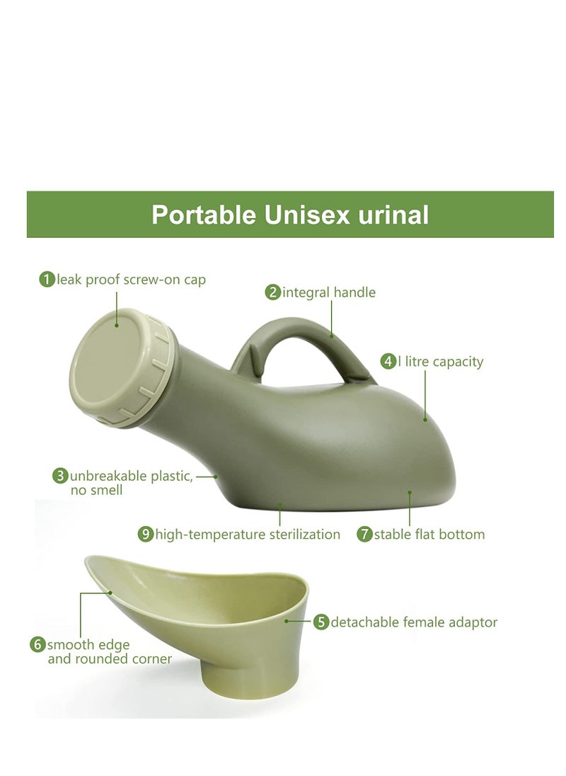 Urine Bottle Spill Proof Uni Portable Women Mens Urinals Screw Top Lid Pee Female Funnel Urine Bottles Container Plastic Bed Pan Car Travel Toilet 1000ml Adult Kids Potty Night Wee Pot WC for Male