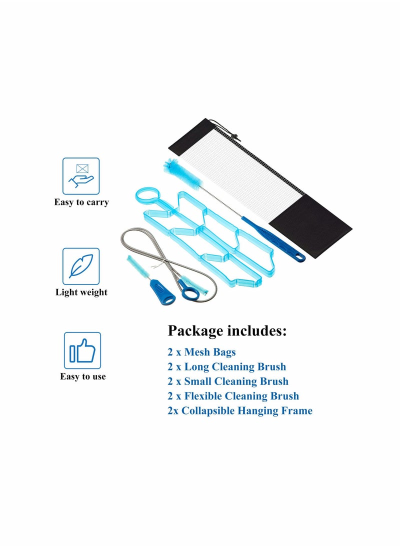 Hydration Bladder Cleaning Kit, 10 in 1 Water Bladders Cleaner Set with Flexible Long Brush for Hose, Small Bite Valve Brush, Big Brush, Collapsible Bladder Frame, Carrying Pouch