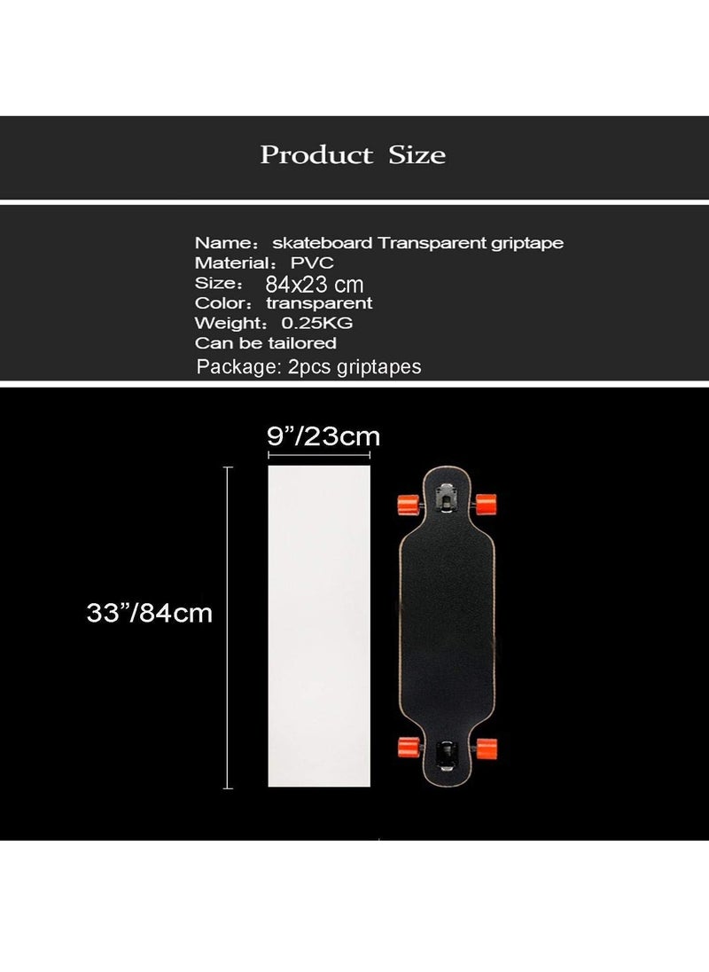 2 Pack Clear Skateboard Grip Tape Sheets - 84x23cm, Bubble Free, Waterproof, for Scooters, Longboards, Rollerboards, Stairs, Pedal, Wheelchair Steps, Durable Sandpaper Grip