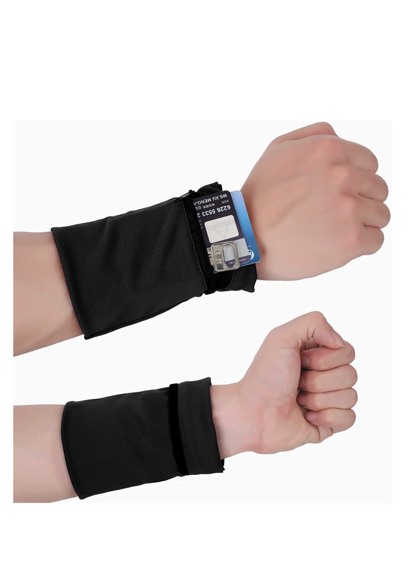 6 Pieces Wrist Sweatbands Wrist Wallet Wristband Pocket with Zipper Sports Color Wrist Pouch Phone Coin Keys Storage for Women Men Running Walking Hiking Jogging